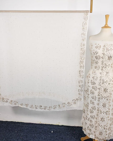 Fancy Handmade Full Jaal Golden Mukesh Work Pure China Crinkle 2Pc (Dyeable)