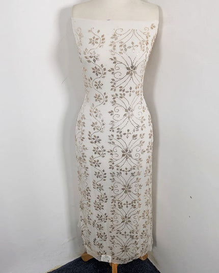 Fancy Handmade Full Jaal Golden Mukesh Work Pure China Crinkle 2Pc (Dyeable)