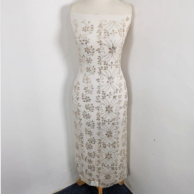 Fancy Handmade Full Jaal Golden Mukesh Work Pure China Crinkle 2Pc (Dyeable)