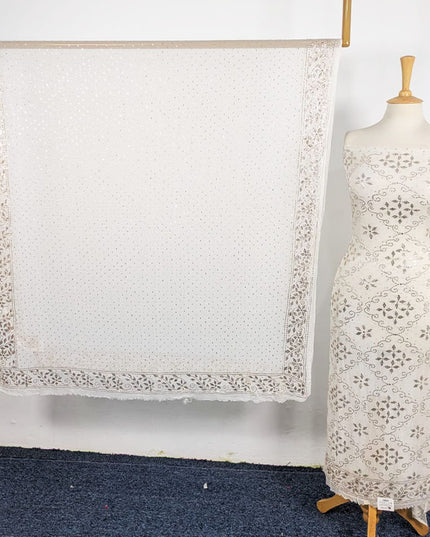 Handmade Full Jaal Golden Mukesh Work Pure China Crinkle 2Pc (Dyeable)