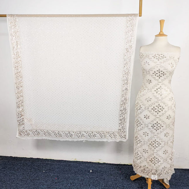 Handmade Full Jaal Golden Mukesh Work Pure China Crinkle 2Pc (Dyeable)