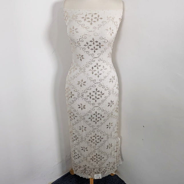 Handmade Full Jaal Golden Mukesh Work Pure China Crinkle 2Pc (Dyeable)