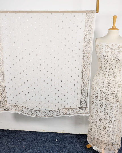Pure China Crinkle with Handmade Full Jaal Golden Mukesh Work  2Pc (Dyeable)