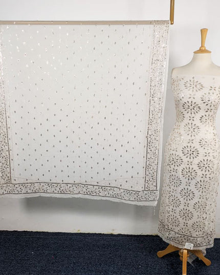 Fancy Handmade Full Jaal Golden Mukesh Work Pure China Crinkle 2Pc (Dyeable)