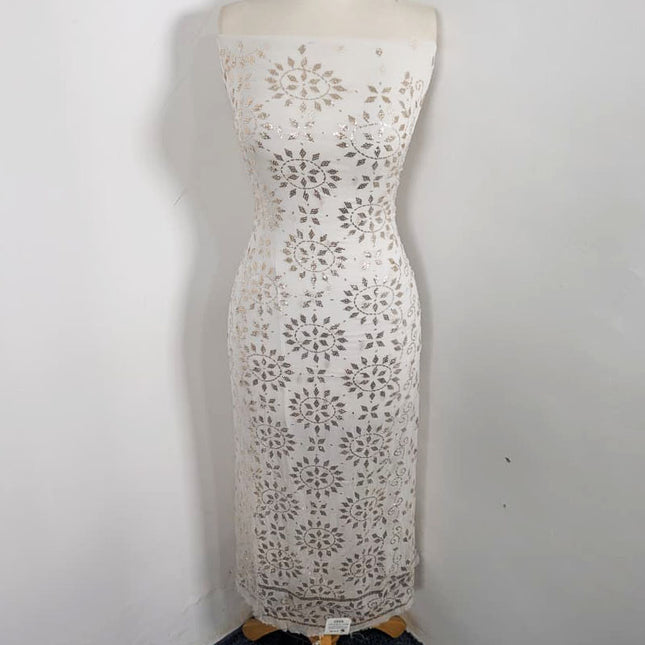 Fancy Handmade Full Jaal Golden Mukesh Work Pure China Crinkle 2Pc (Dyeable)