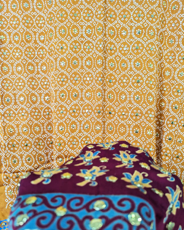 Fancy Pure Indian Gajji Silk with Mukesh Work Dupatta (Ready To Wear)