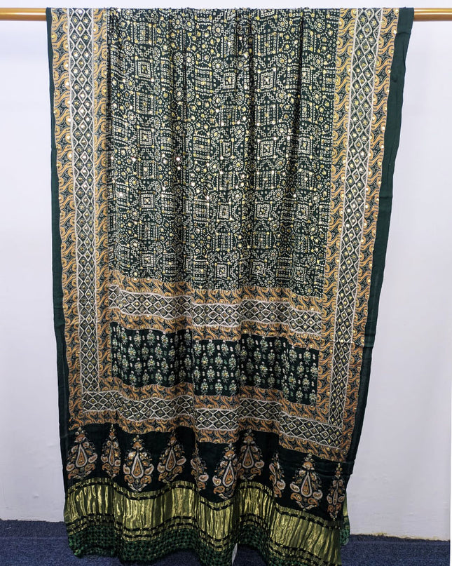 Pure Indian Gajji Silk with Handmade Mukesh Work Dupatta