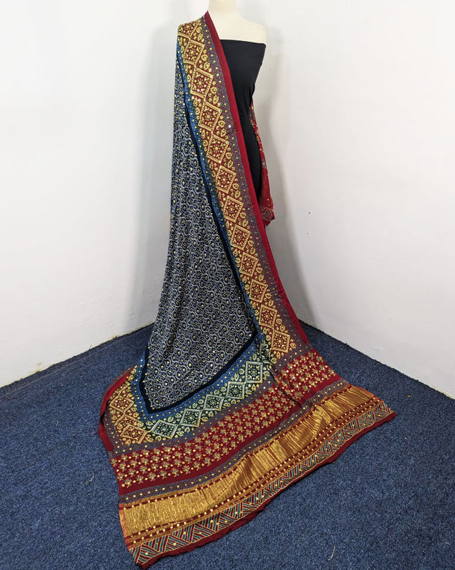 Handmade Mukesh Work Pure Indian Gajji Silk Dupatta (Ready To Wear)