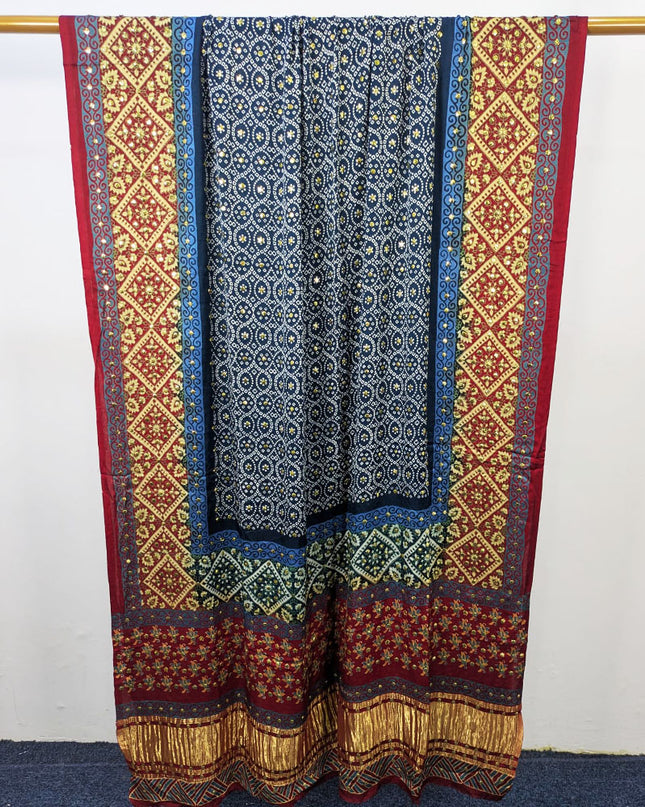 Handmade Mukesh Work Pure Indian Gajji Silk Dupatta (Ready To Wear)