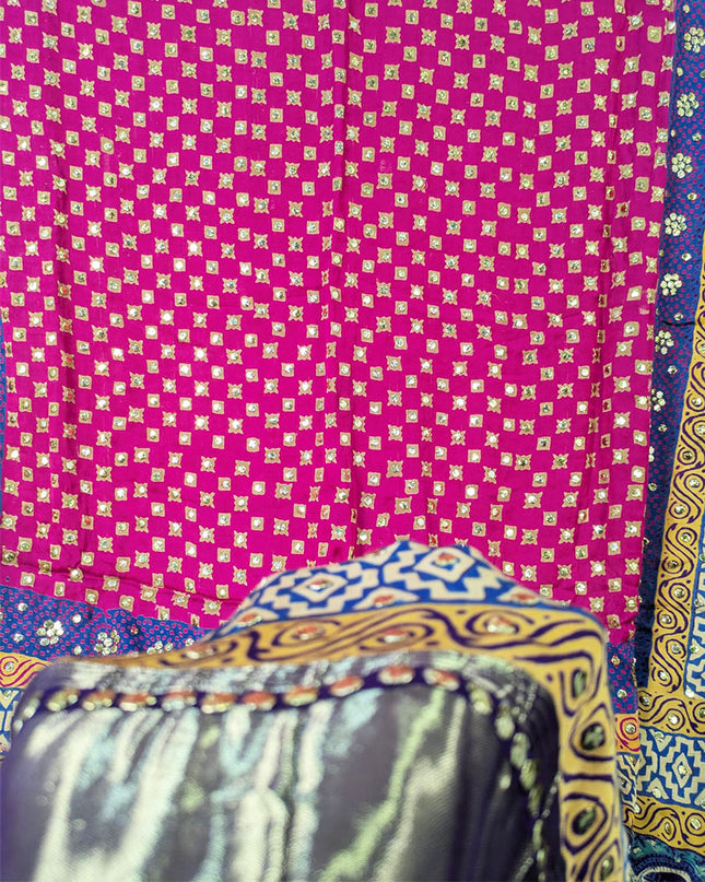 Fancy Pure Indian Gajji Silk with Mukesh Work Dupatta (Ready To Wear)