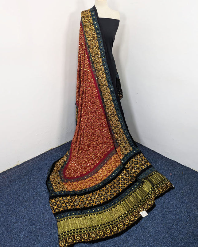 Pure Indian Gajji Silk with Handmade Mukesh Work Dupatta