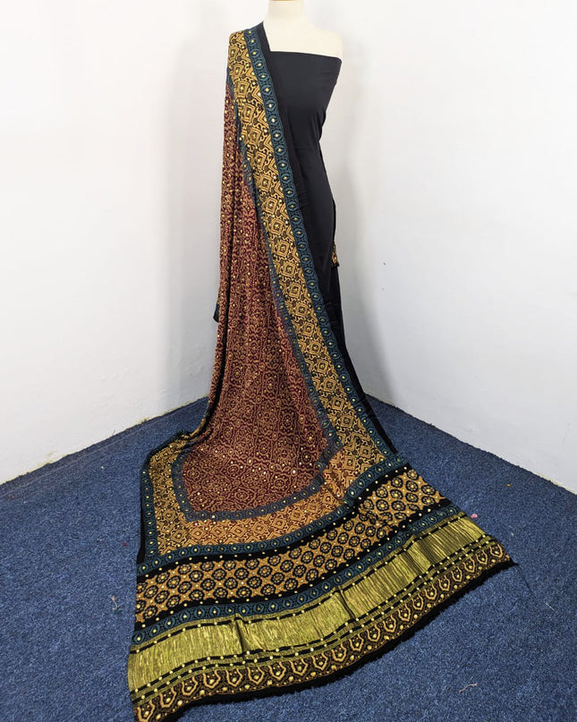 Handmade Mukesh Work Pure Indian Gajji Silk Dupatta (Ready To Wear)