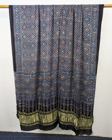 Premium Pure Indian Gajji Silk with Block Print Work Dupatta