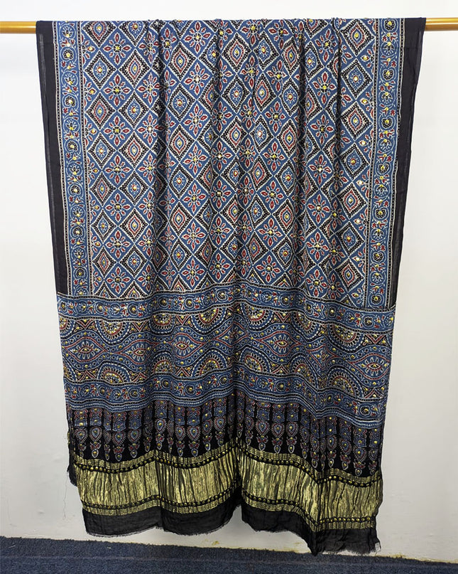 Premium Pure Indian Gajji Silk with Block Print Work Dupatta