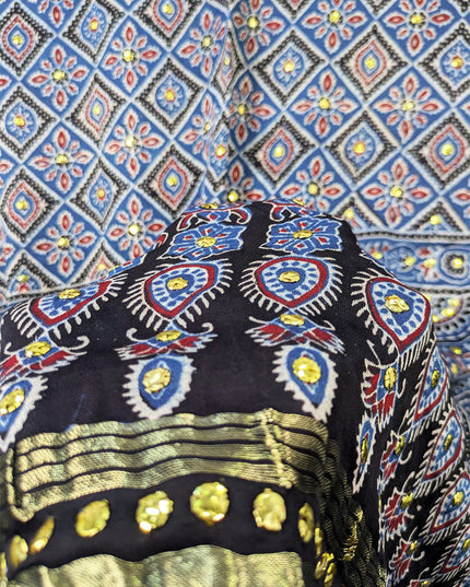 Premium Pure Indian Gajji Silk with Block Print Work Dupatta