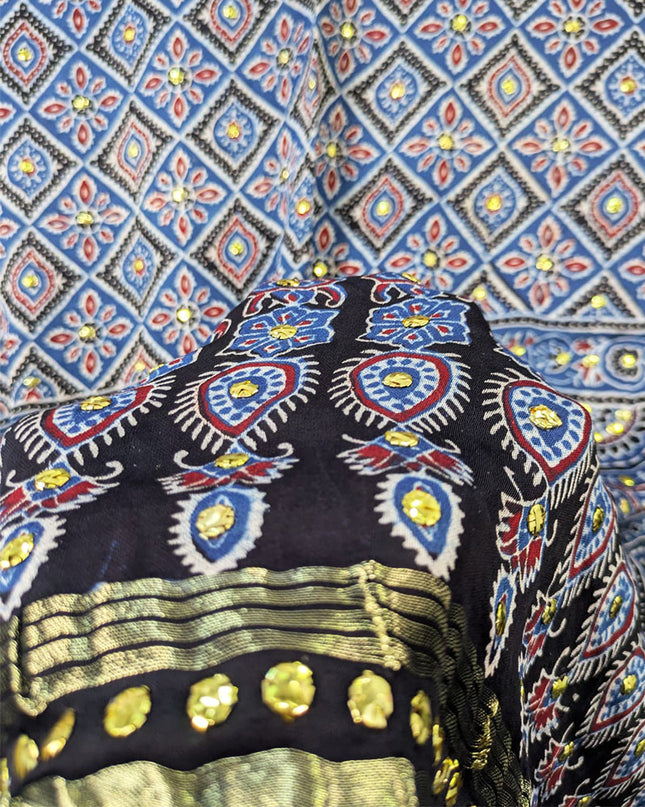 Premium Pure Indian Gajji Silk with Block Print Work Dupatta