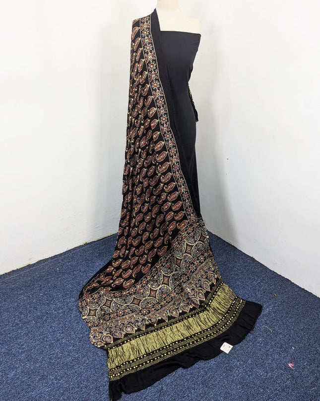 Pure Indian Gajji Silk with Block Print Work Dupatta (Ready To Wear)