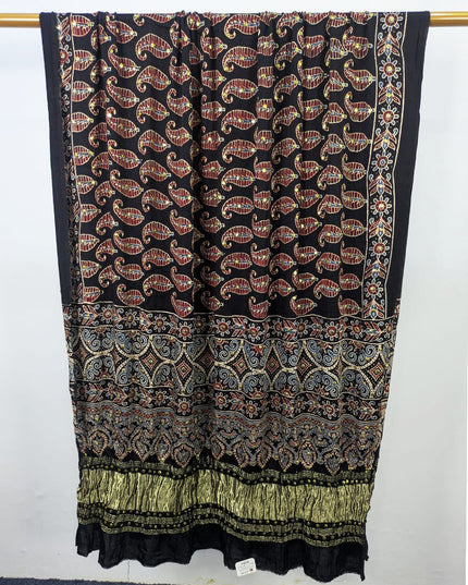 Pure Indian Gajji Silk with Block Print Work Dupatta (Ready To Wear)
