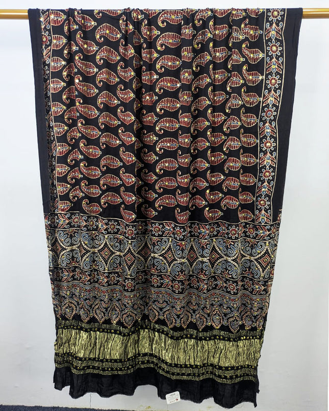 Pure Indian Gajji Silk with Block Print Work Dupatta (Ready To Wear)