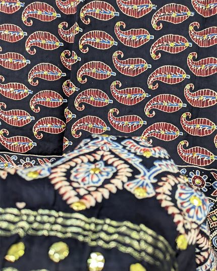 Pure Indian Gajji Silk with Block Print Work Dupatta (Ready To Wear)