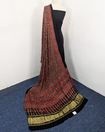 Fancy Pure Indian Gajji Silk with Block Print Work Dupatta
