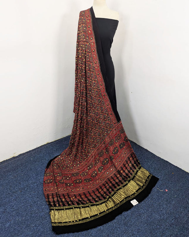Fancy Pure Indian Gajji Silk with Block Print Work Dupatta