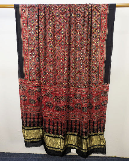 Fancy Pure Indian Gajji Silk with Block Print Work Dupatta