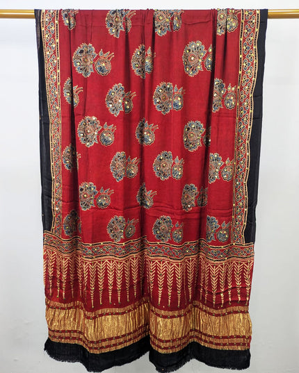 Premium Pure Indian Gajji Silk with Block Print Work Dupatta