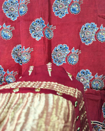 Premium Pure Indian Gajji Silk with Block Print Work Dupatta