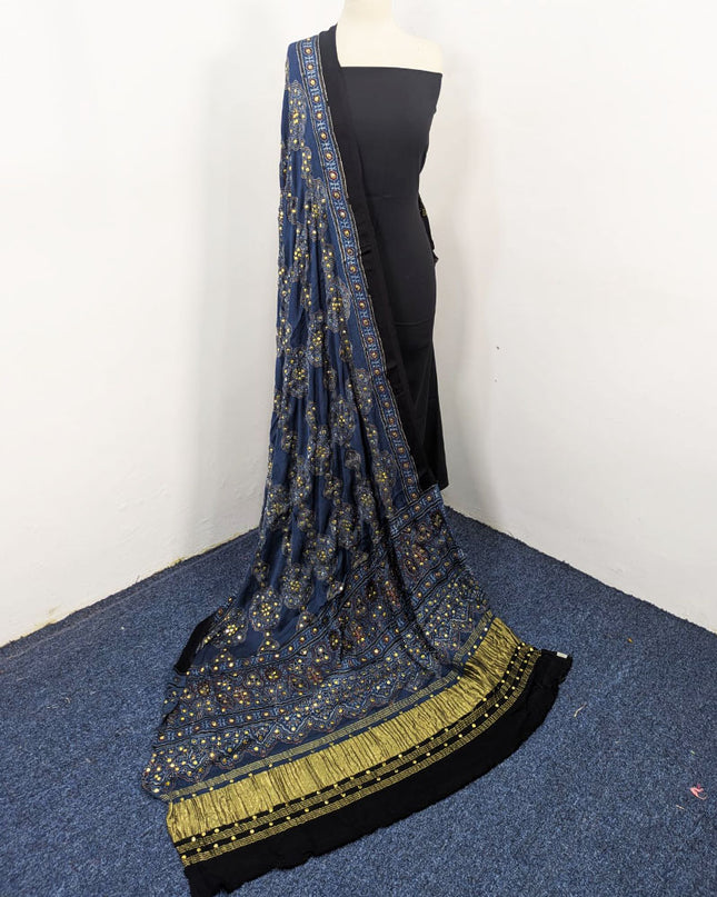 Pure Indian Gajji Silk with Block Print Work Dupatta (Ready To Wear)