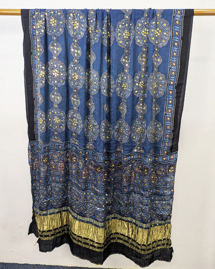 Pure Indian Gajji Silk with Block Print Work Dupatta (Ready To Wear)