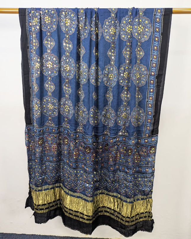 Pure Indian Gajji Silk with Block Print Work Dupatta (Ready To Wear)