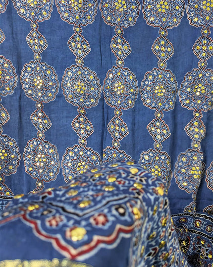 Pure Indian Gajji Silk with Block Print Work Dupatta (Ready To Wear)
