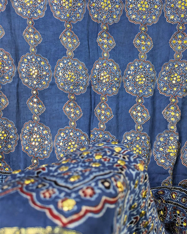 Pure Indian Gajji Silk with Block Print Work Dupatta (Ready To Wear)