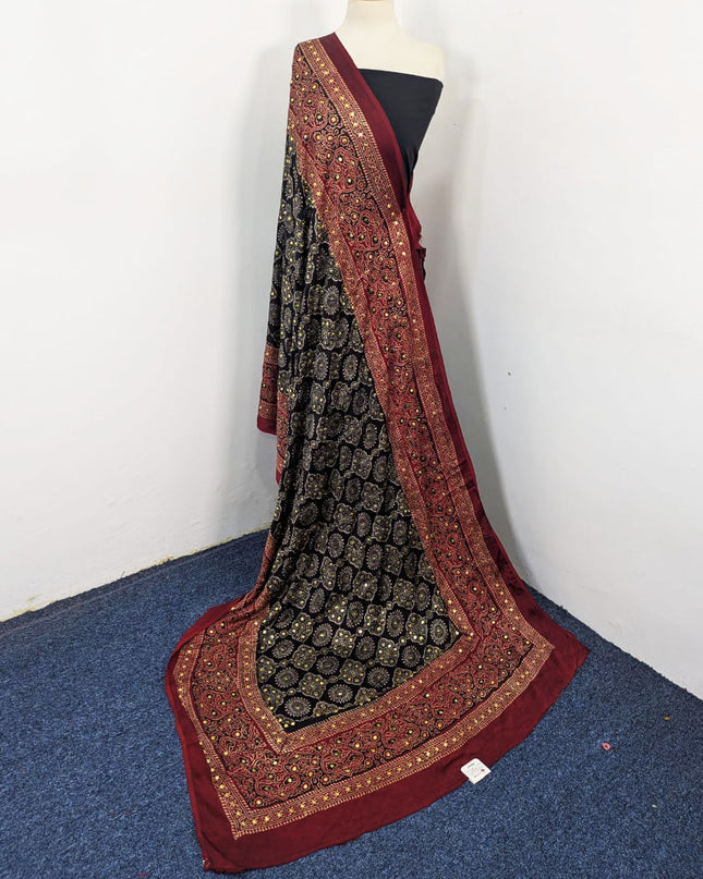 Handmade Mukesh + Printed Work Silk Dupatta (Ready To Wear)