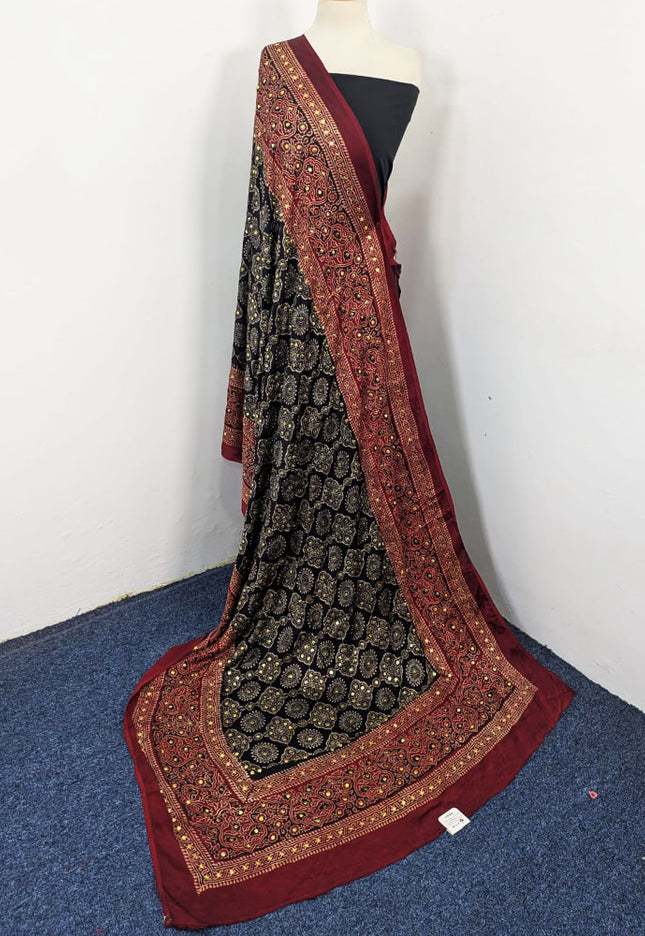 Handmade Mukesh + Printed Work Silk Dupatta (Ready To Wear)