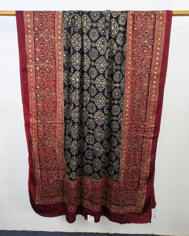 Handmade Mukesh + Printed Work Silk Dupatta (Ready To Wear)