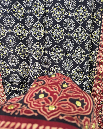 Handmade Mukesh + Printed Work Silk Dupatta (Ready To Wear)