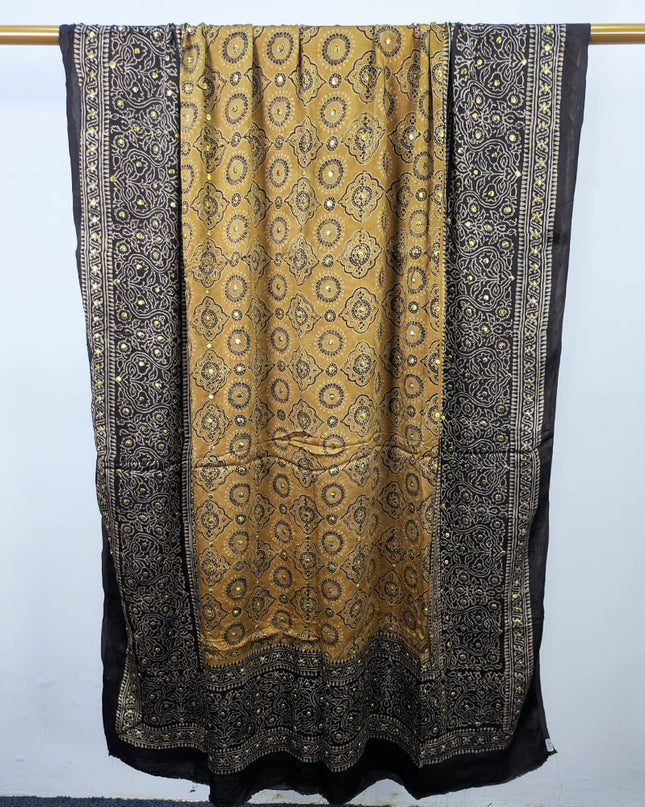 Fancy Silk with Handmade Mukesh + Printed Work Dupatta