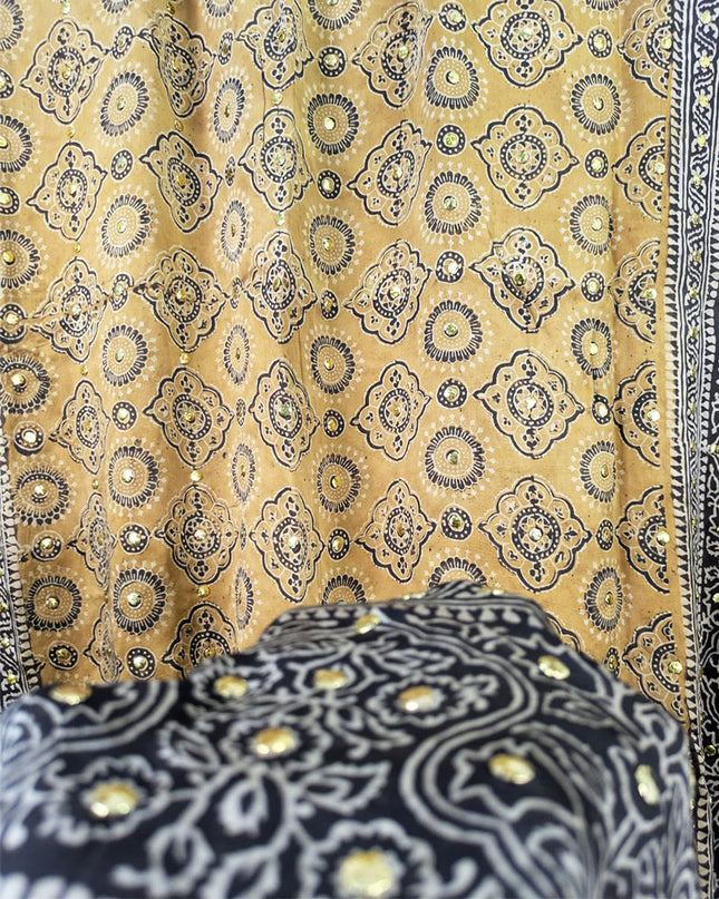 Fancy Silk with Handmade Mukesh + Printed Work Dupatta