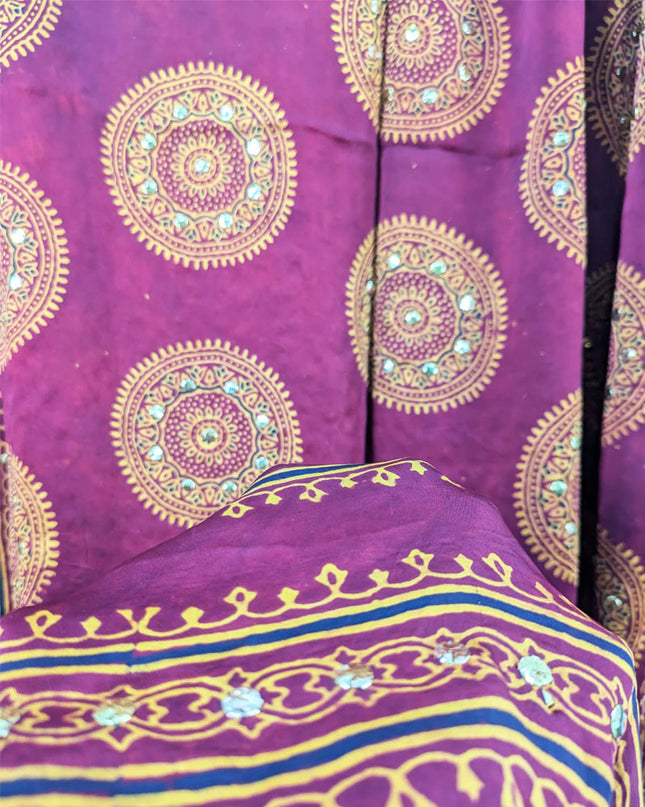 Fancy Silk with Handmade Mukesh + Printed Work Dupatta