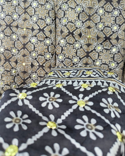 Premium Silk with Handmade Mukesh + Printed Work Dupatta