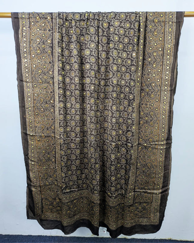 Silk with Handmade Mukesh + Printed Work Dupatta (Ready To Wear)