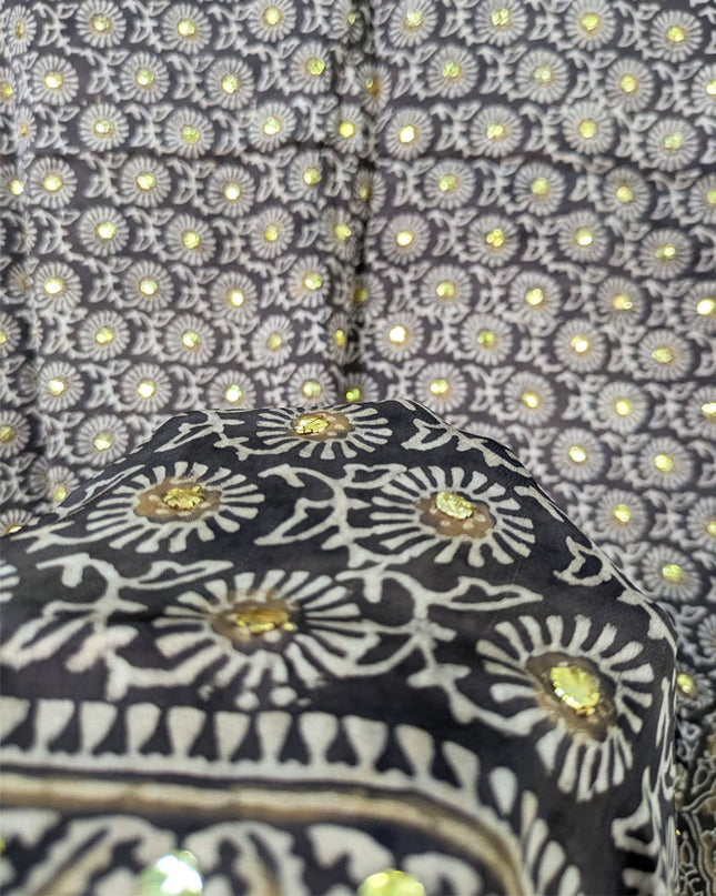 Silk with Handmade Mukesh + Printed Work Dupatta (Ready To Wear)