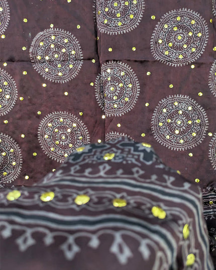 Fancy Silk with Handmade Mukesh + Printed Work Dupatta