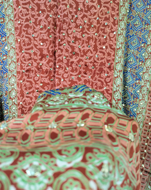 Premium Silk with Handmade Mukesh + Printed Work Dupatta
