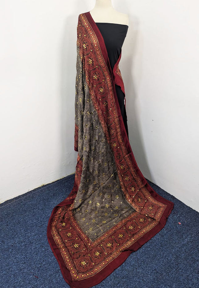 Fancy Silk with Handmade Mukesh + Printed Work Dupatta