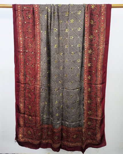 Fancy Silk with Handmade Mukesh + Printed Work Dupatta