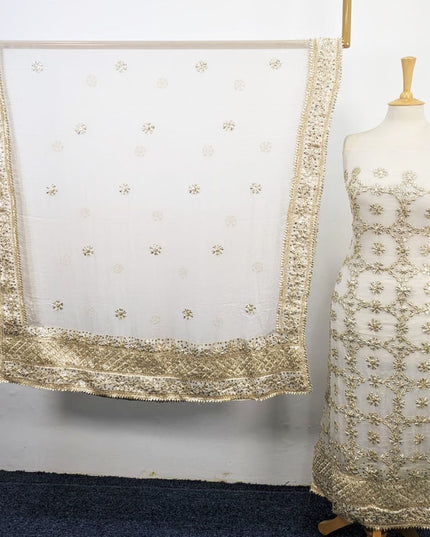 Handmade Golden Gotta + Sitara Work Pure China Crinkle 2Pc (Dyeable)