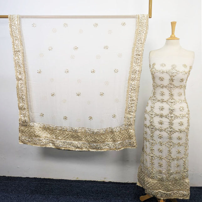 Handmade Golden Gotta + Sitara Work Pure China Crinkle 2Pc (Dyeable)